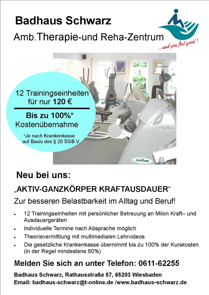 Flyer vom Badhaus Schwarz zum Thema Aktiv-Ganzkörper Kraftausdauer