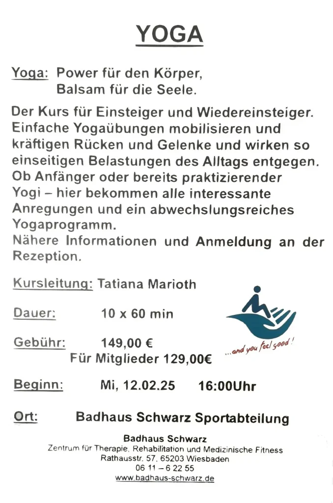 Yoga Informationen zum neuen Kursprogramm 2025